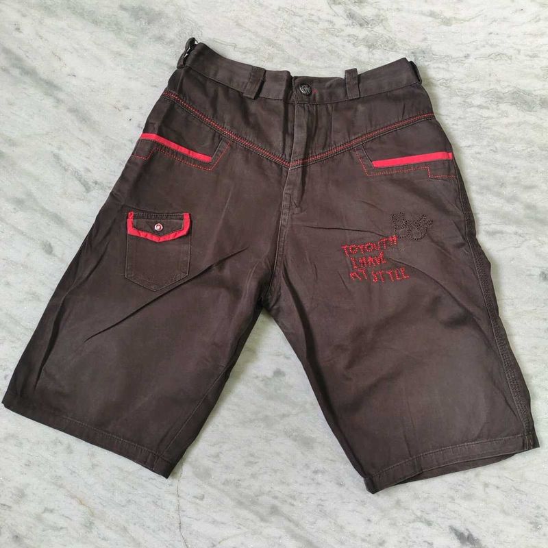 Boys Brown Shorts with Red Stitching