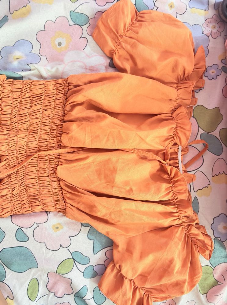 Orange Smocked Top with Ruffles