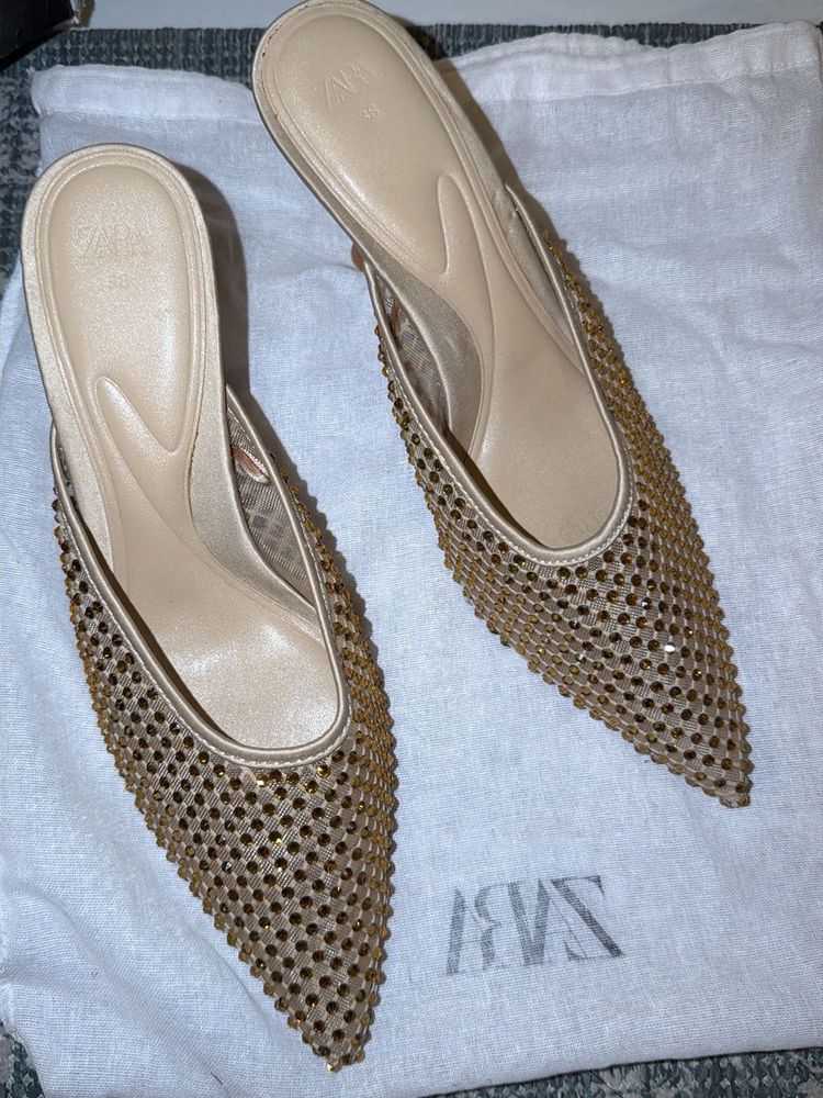 Sparkling Embellished Heeled Mules