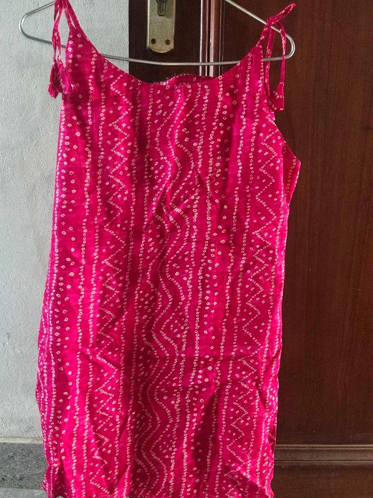 Pink Bandhani Print Sleeveless Top