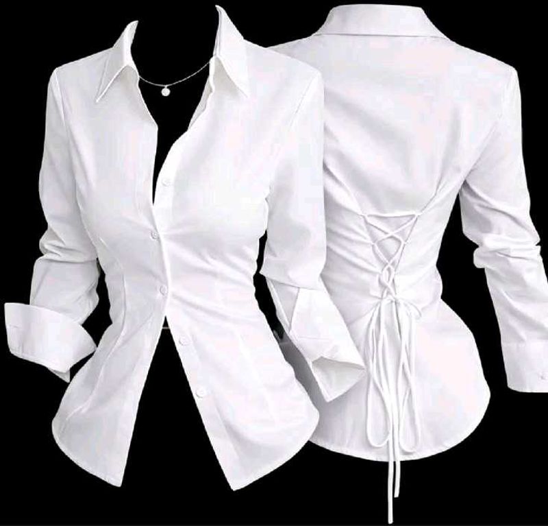 Chic White Lace-Up corset back shirt for women