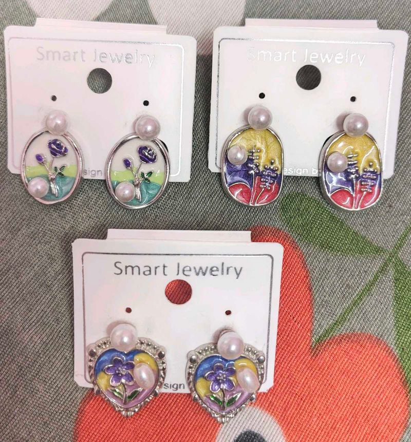 Charming Enamel &amp; Pearl Earrings Set