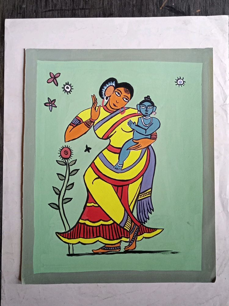 Krishna With Mother (Ref. Jamini Roy Art)