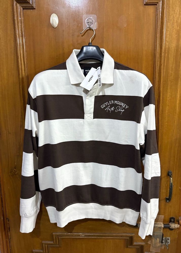 Nuon Westside Brown Striped Polo Sweatshirt
