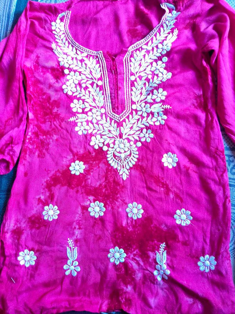 Embroidered Pink Kurti