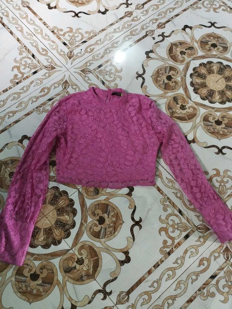 Pink Lace Crop Top