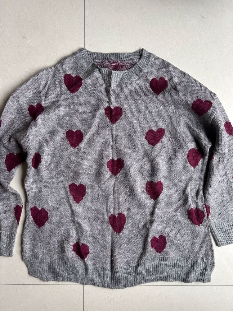 Grey Heart Print Sweater