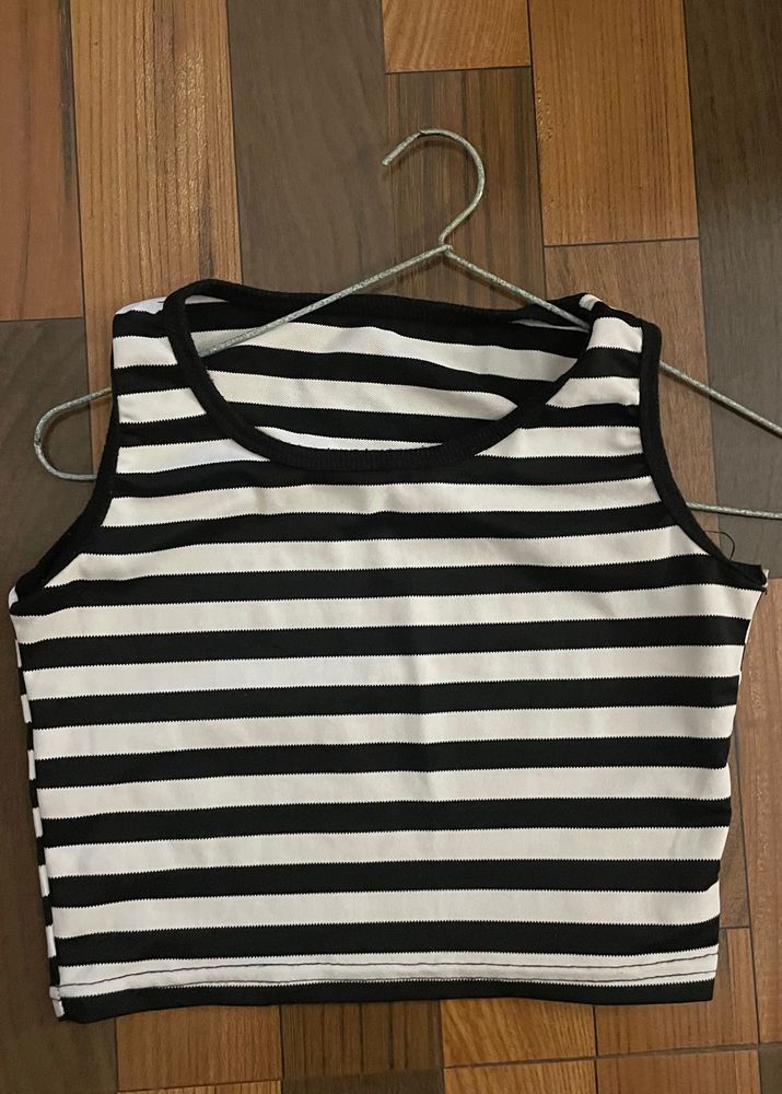 Black &amp; White Striped Crop Top