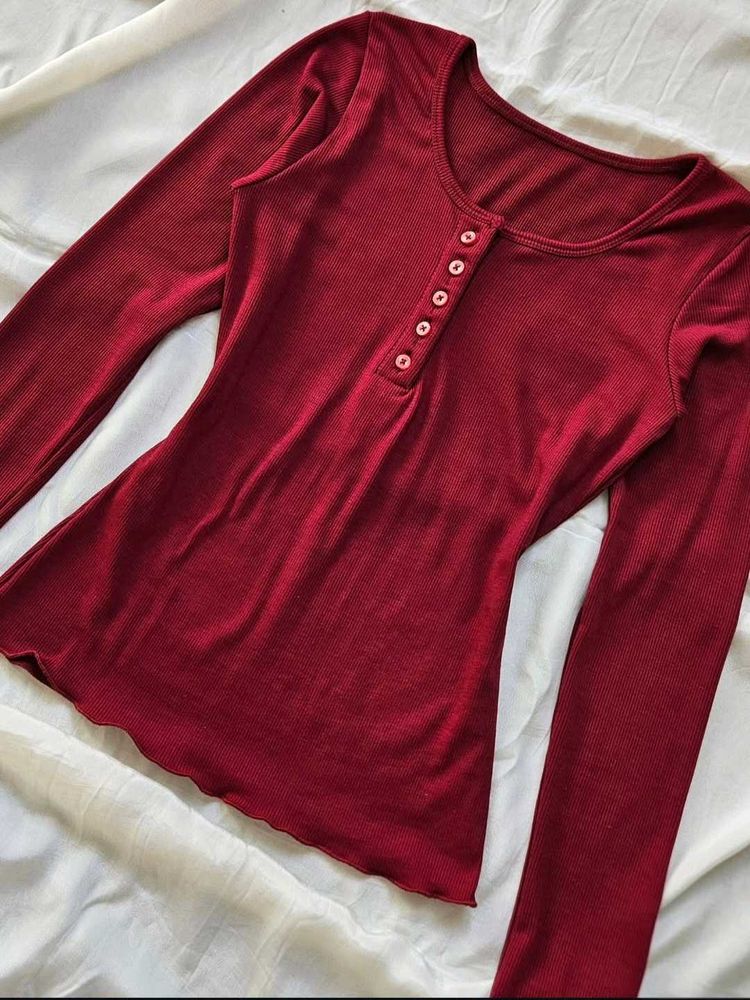Blood Red Ribbed Top