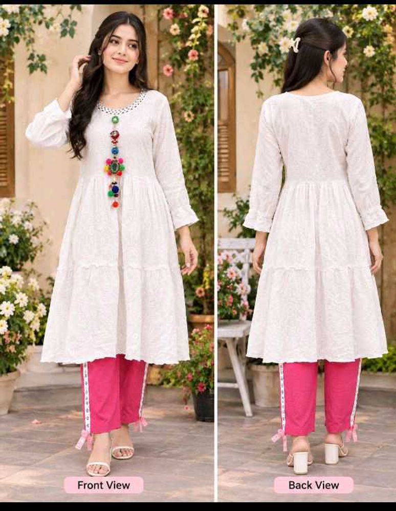 Elegant White Tiered Kurta Set