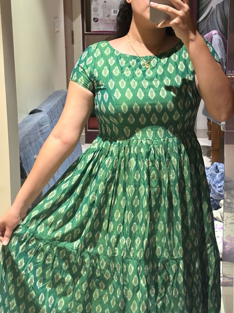 Green Ikat Printed Dress | Casual Ethnic Wear | Li