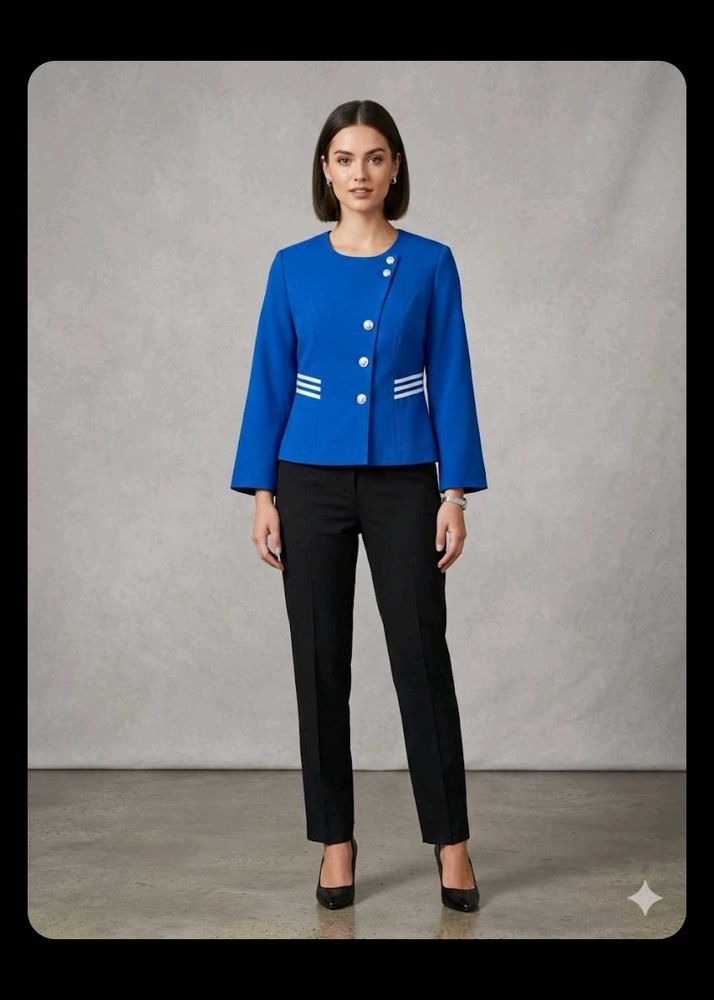 Vibrant Blue Cropped Jacket with Gold Buttons
