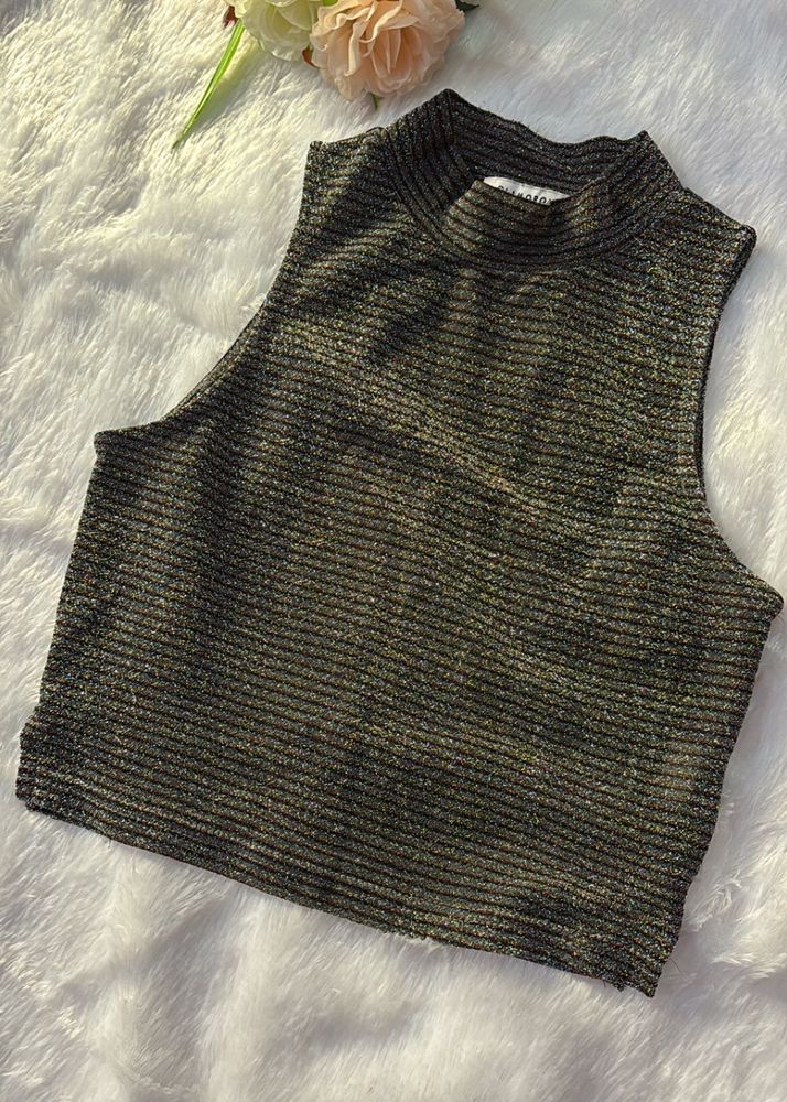 Sparkly Mock Neck Sleeveless Top
