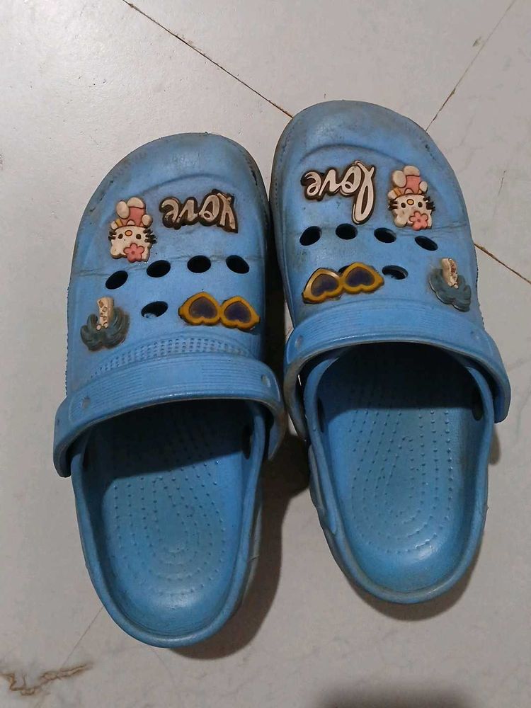 Blue Crocs  with "Love" and Kitty Charms