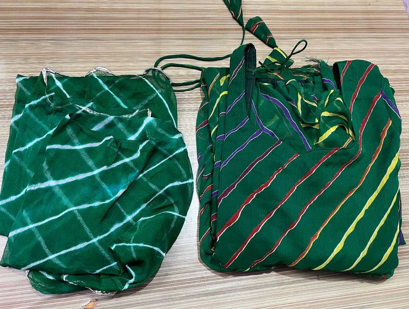 Green lahriya kurta With dupatta