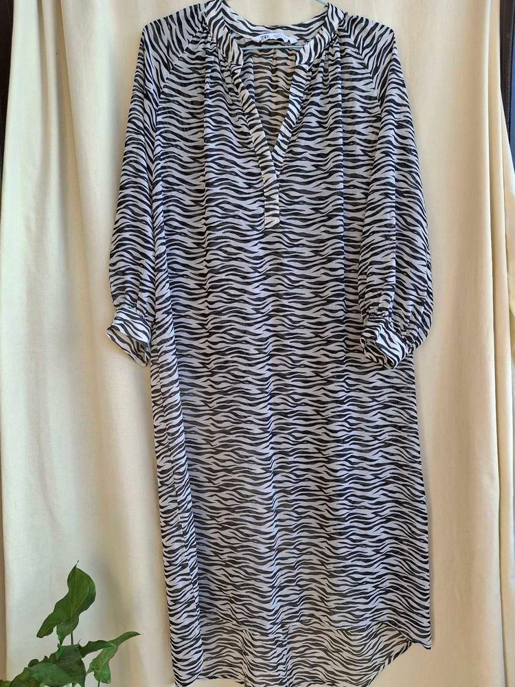Chic Zebra Print Sheer Maxi Dress