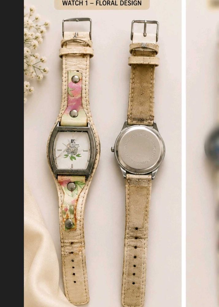 Vintage Floral Leather Strap Watch