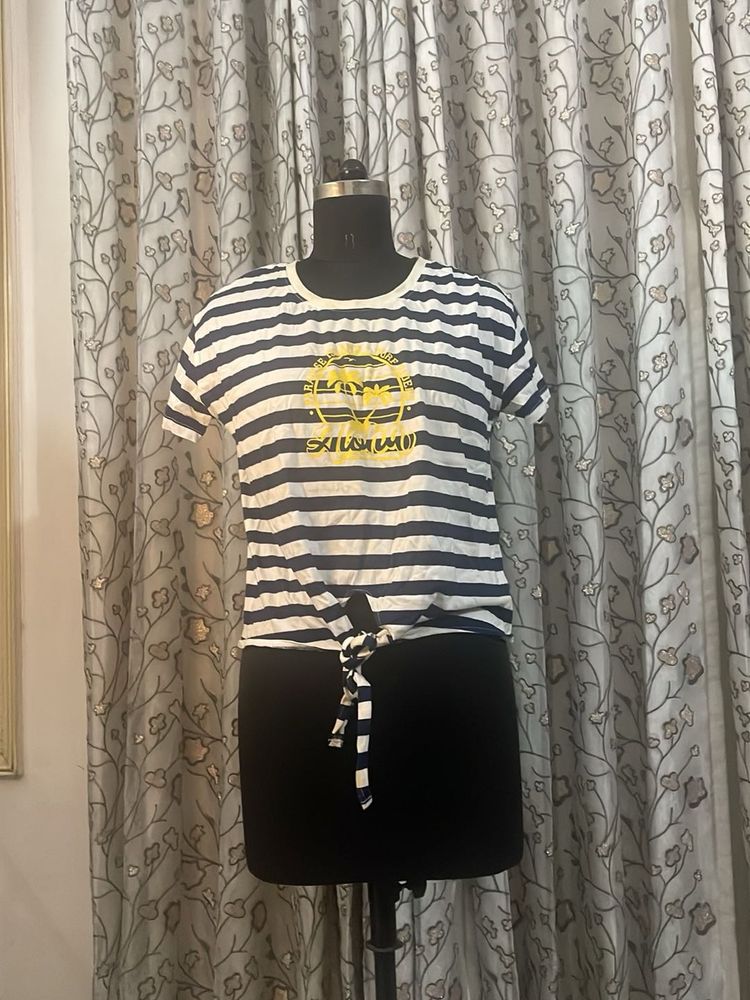Striped Tie-Front T-Shirt