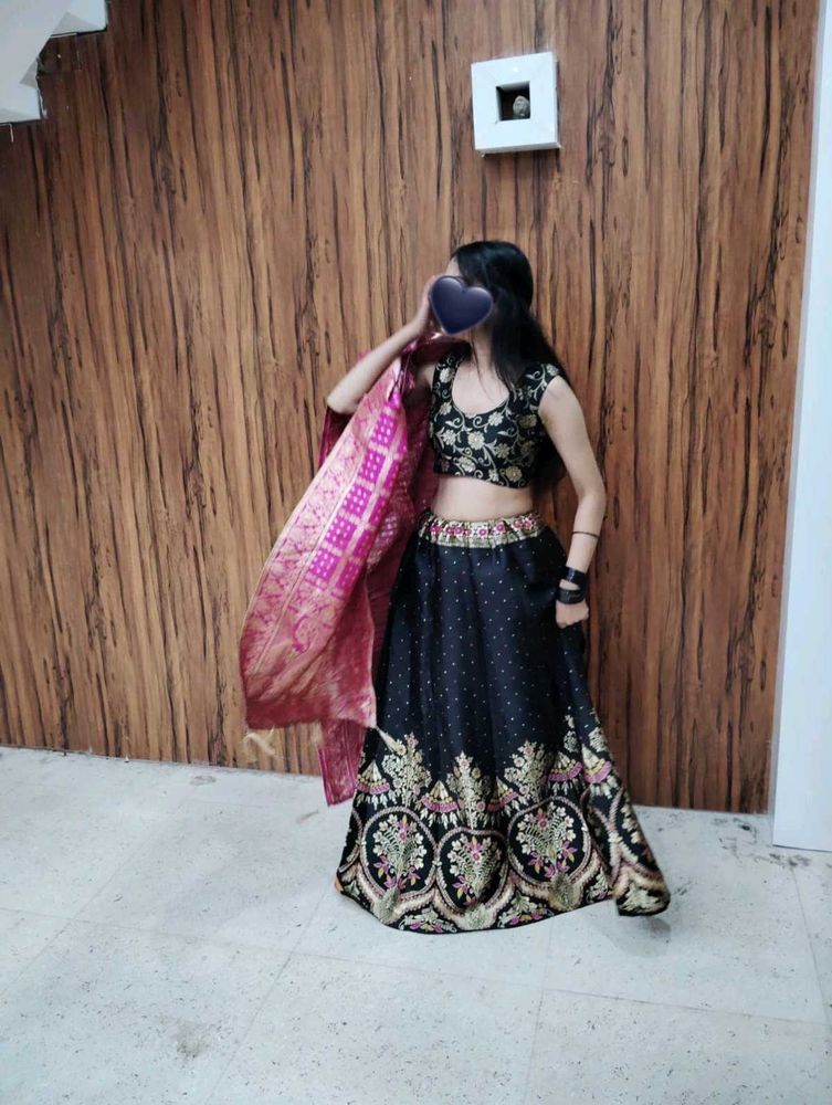 Elegant Black &amp; Pink Lehenga Choli