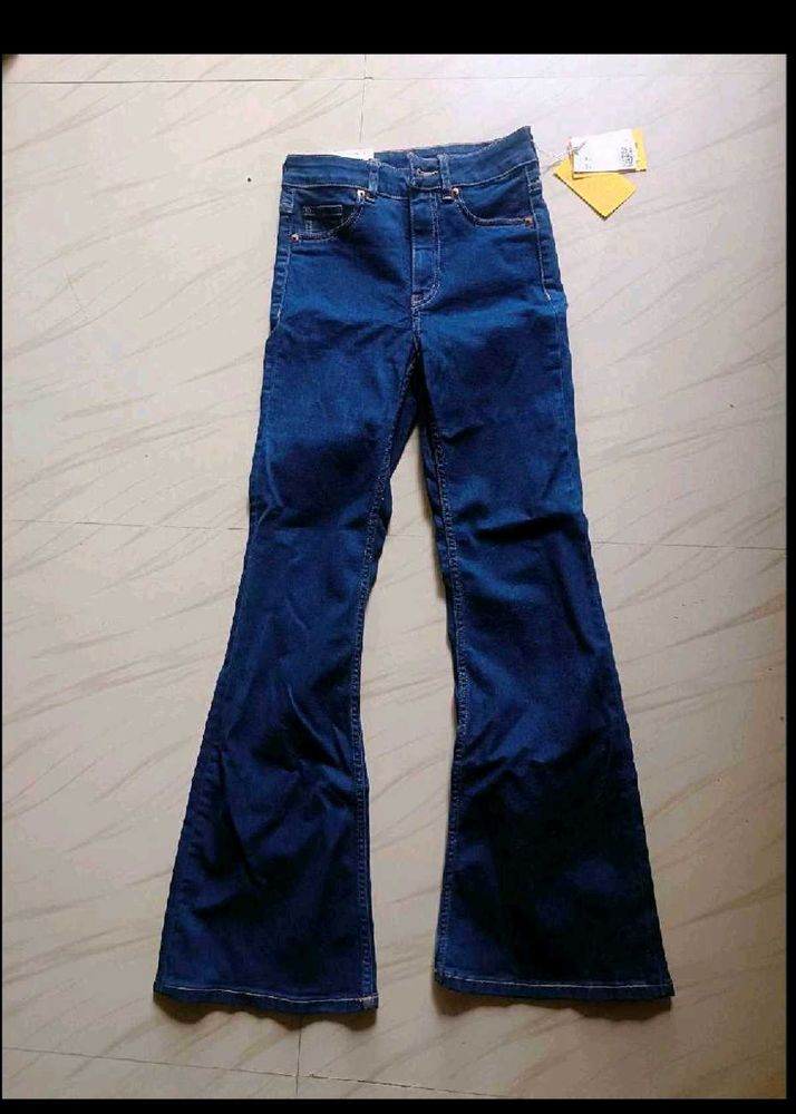 High-Waisted Flared Blue Jeans