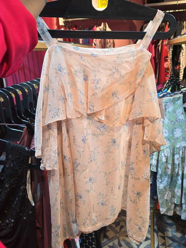 Floral chiffon off shoulder top