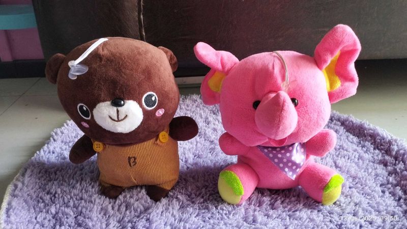 Cute Plushie Duo: Bear &amp; Elephant