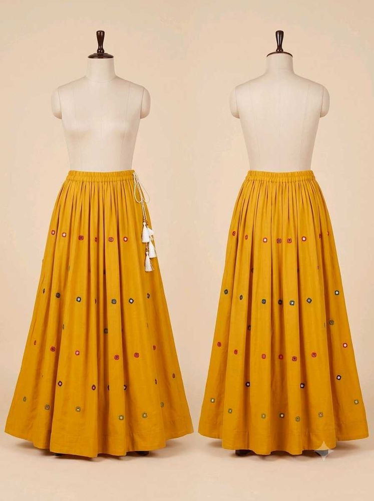 #Navratri Yellow Embroidered mirror work S