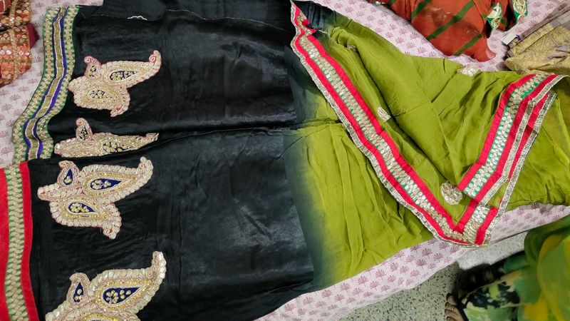 Elegant Green &amp; Black Saree