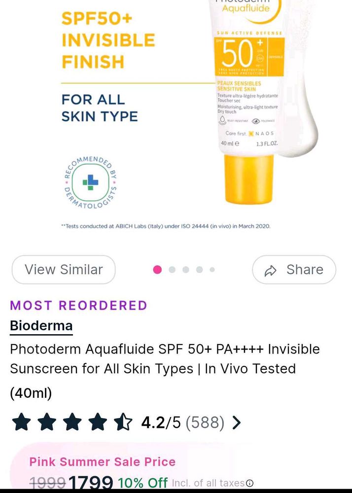 Bioderma Sunscreen SPF 50+ Invisible Finish