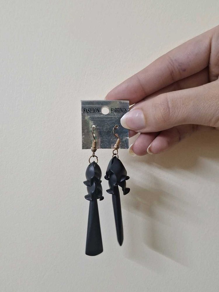 Unique Black Geometric Drop Earrings