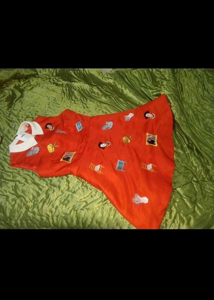 red korean Embroidered dress skater