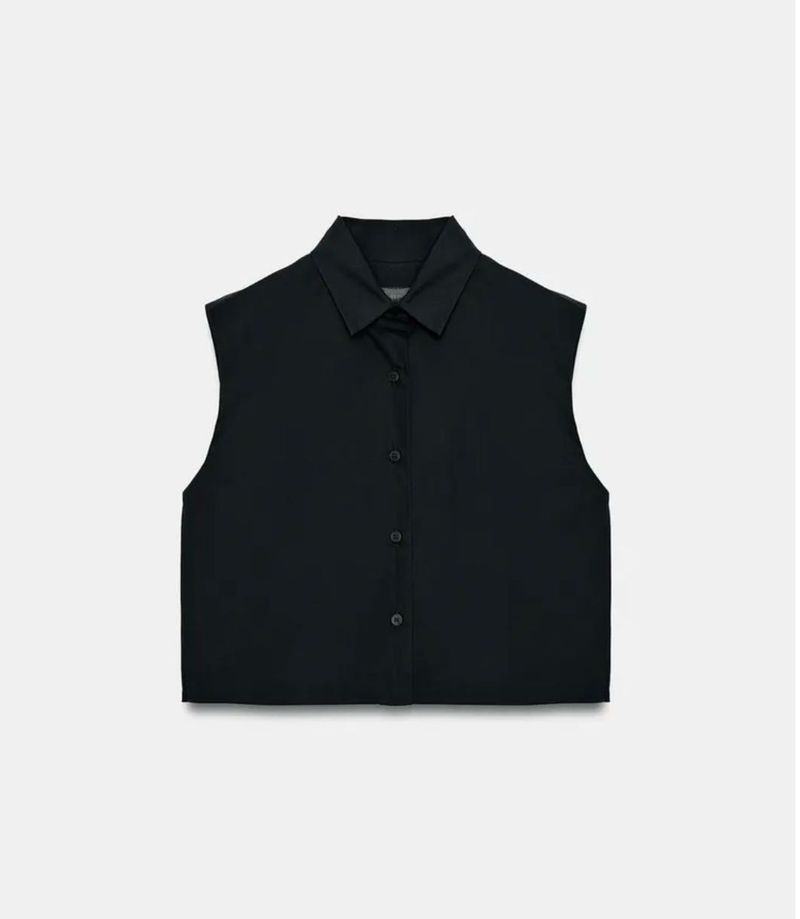 Sleeveless Black Button-Up Shirt