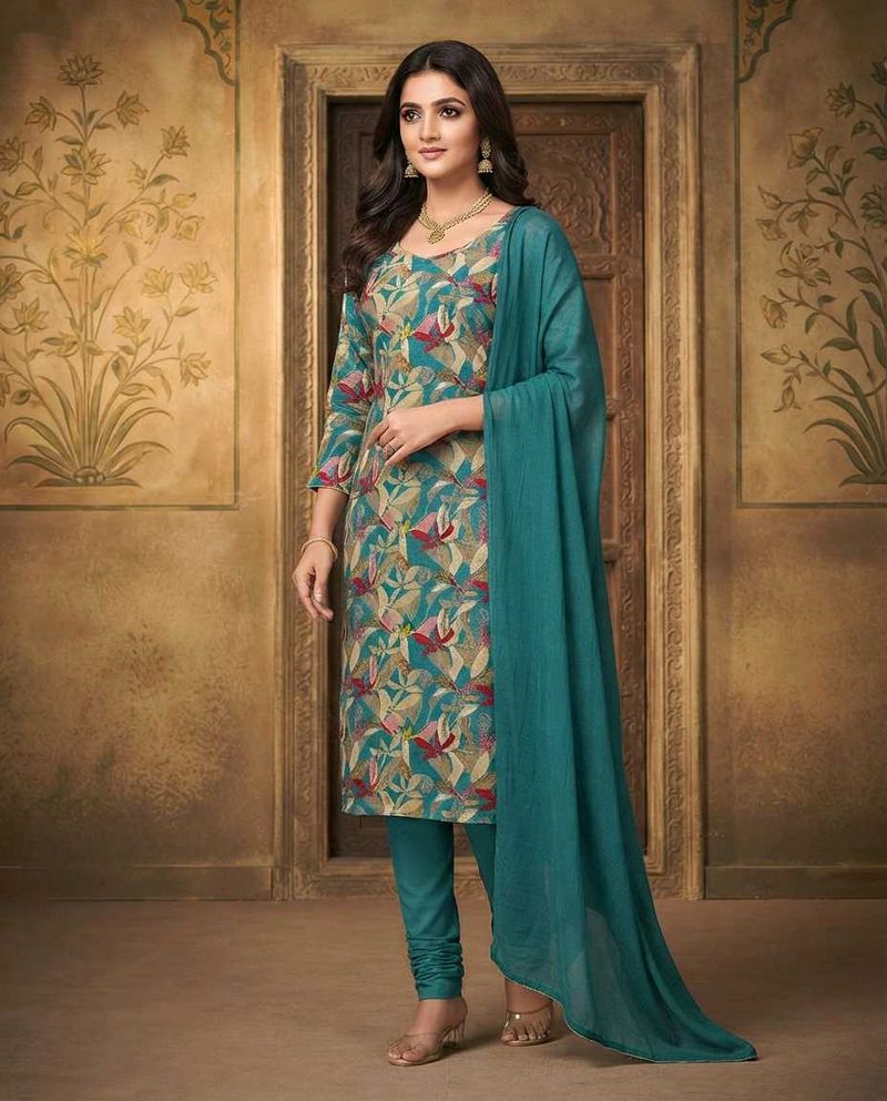 Stylish Teal Floral Kurta Set