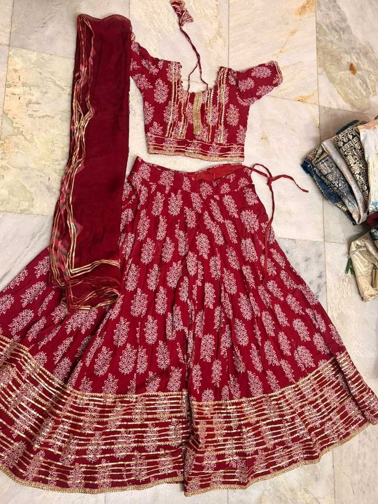 Maroon Printed Lehenga Choli Set