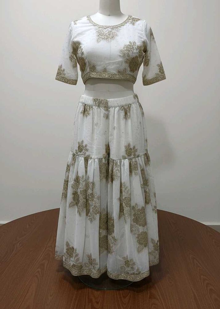 Elegant White &amp; Gold Lehenga Choli Set
