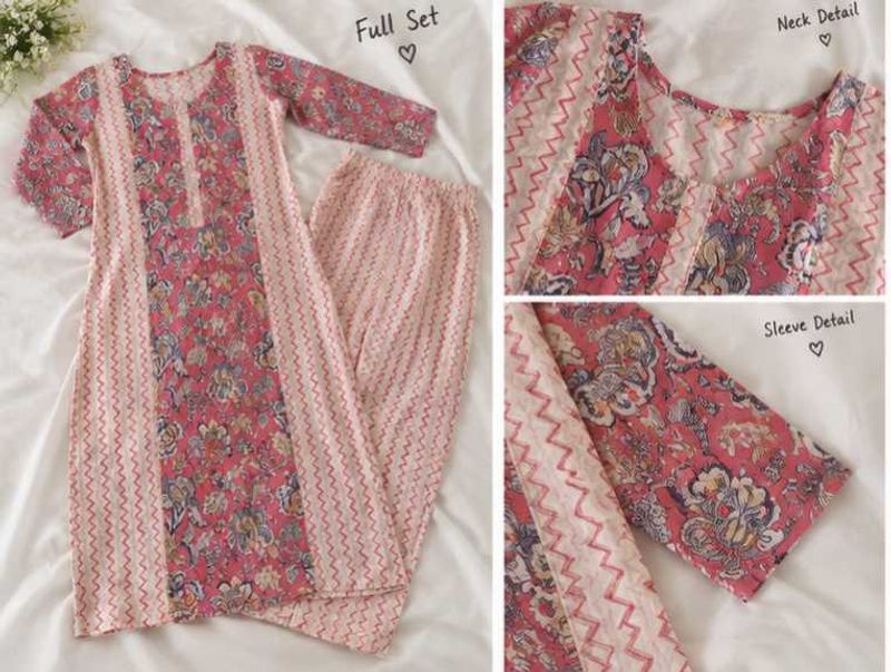 Elegant Floral Print Cotton Kurta