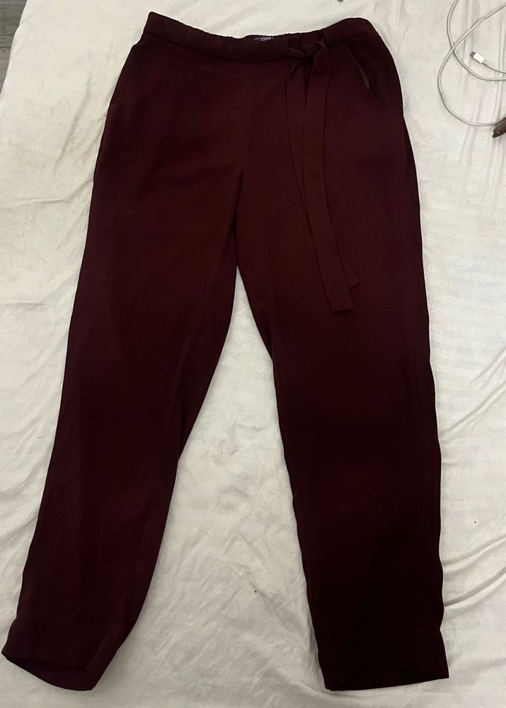 Maroon Casual Pants with Tie Belt