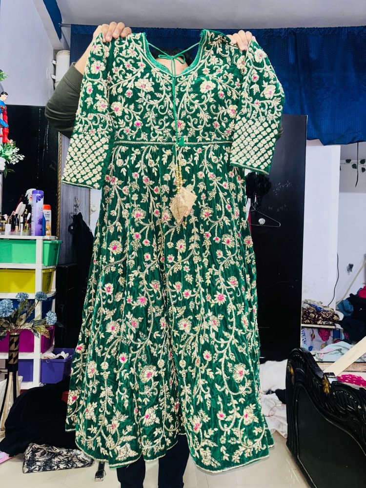 Emerald Green Embroidered Anarkali Suit