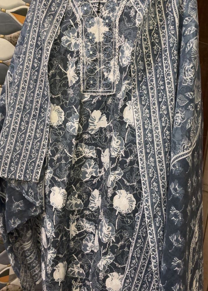 Jaipur Style Cotton kurta Set for woman blue color