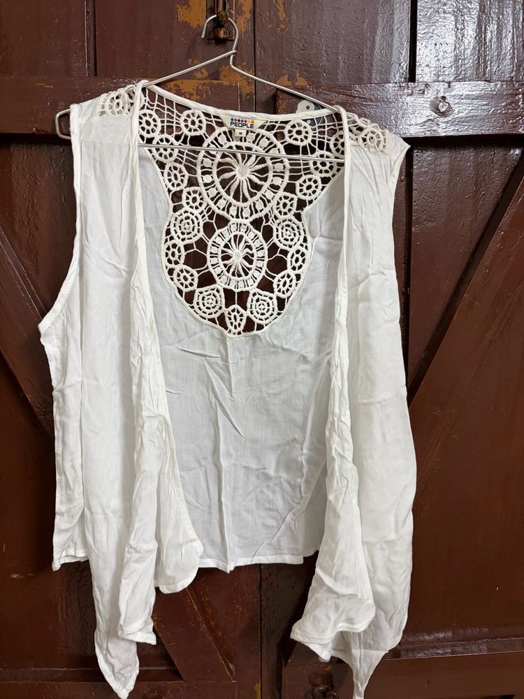 White Crochet Boho Kimono Vest