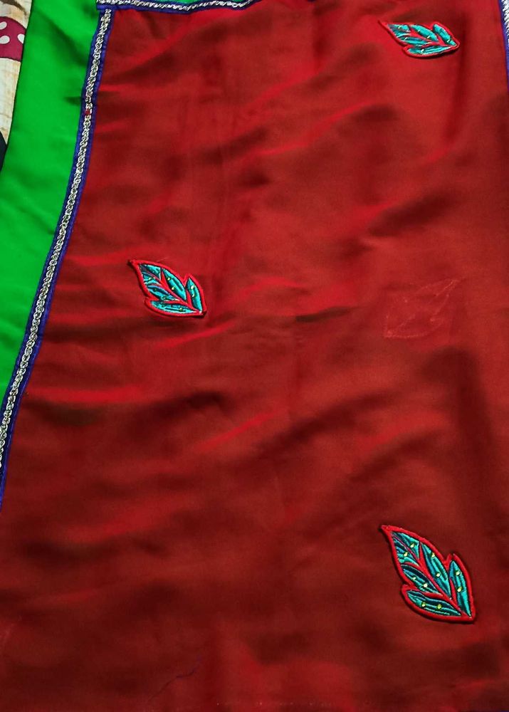 Maroon Silk Saree with Green Border