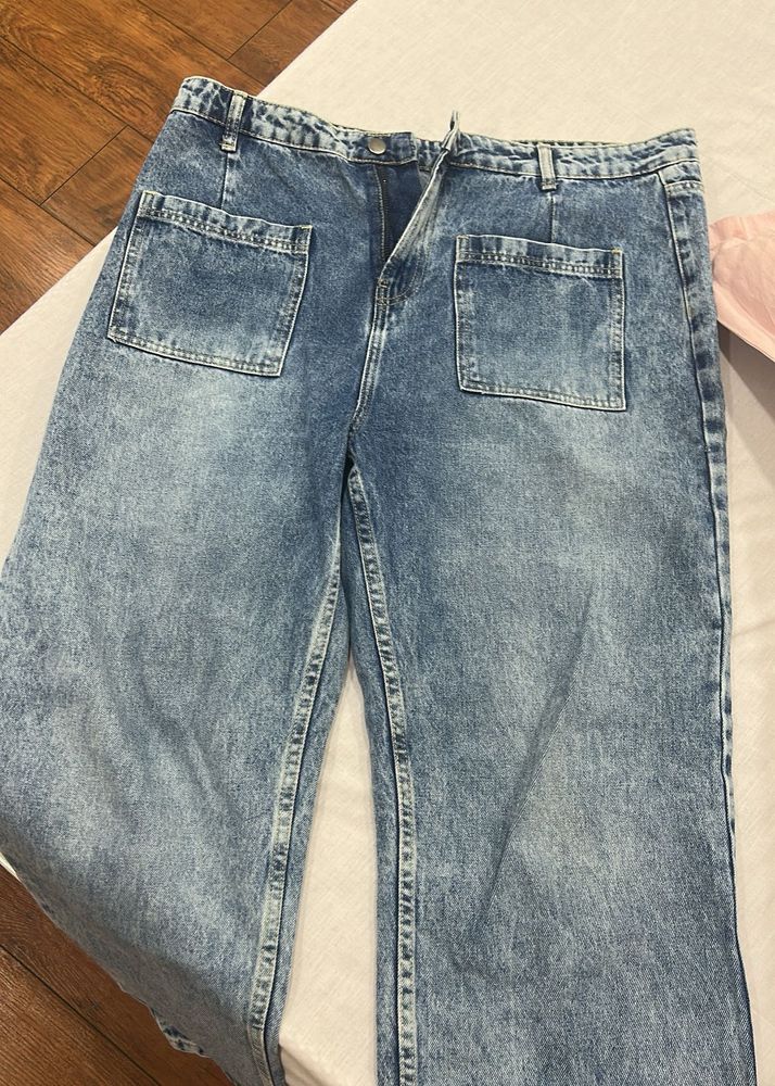 Imported Trendy Acid Wash Wide Leg Jeans