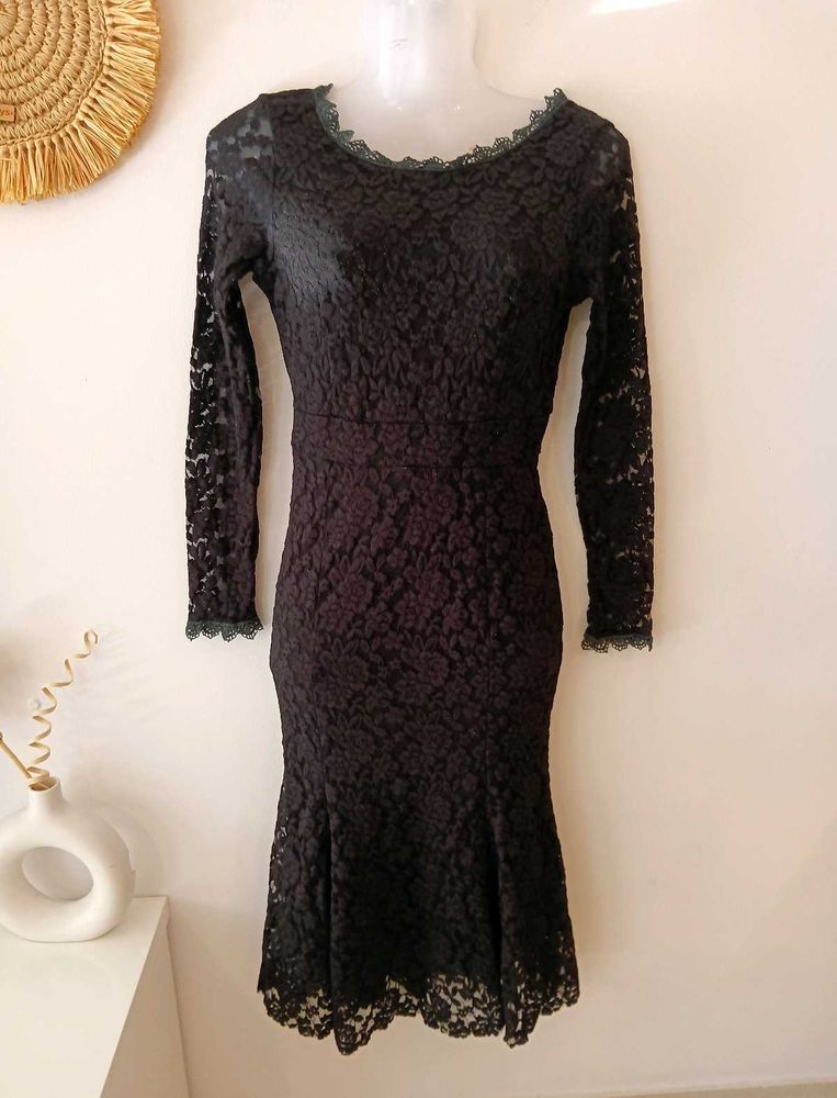 Korean Black Lace Mermaid Midi Dress