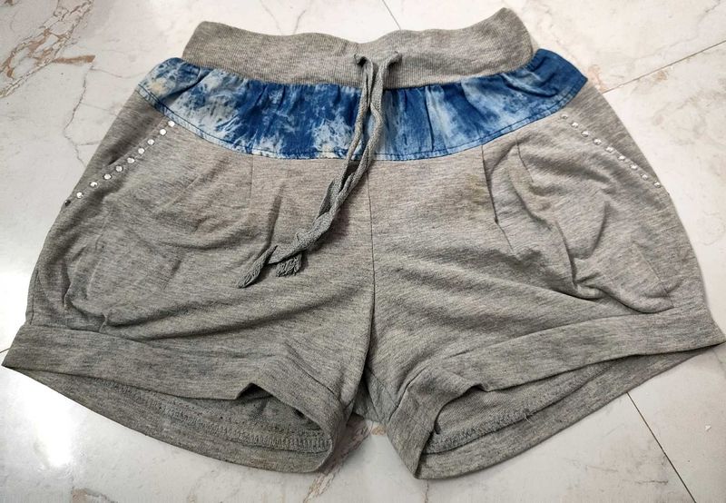 Cute Grey Shorts with Blue Denim Accents