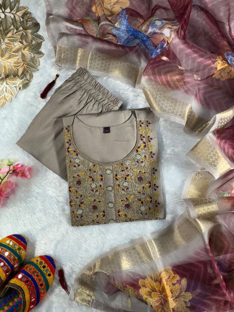 Embroidered Kurta Set with Dupatta