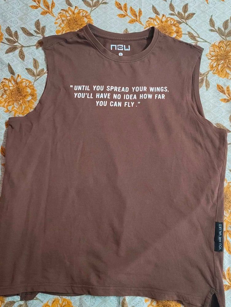 Brown Sleeveless Graphic T-Shirt