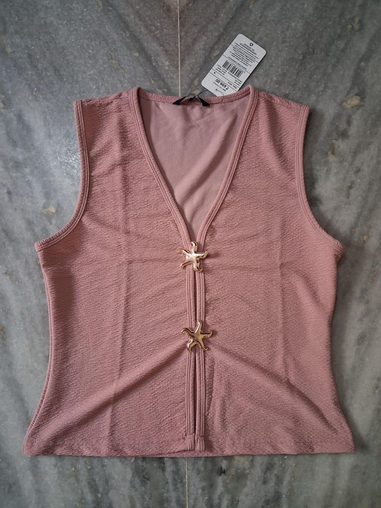 Pink Sleeveless Top with Star Details
