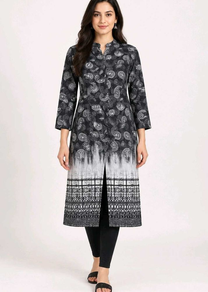 Stylish Black &amp; White Printed Kurta