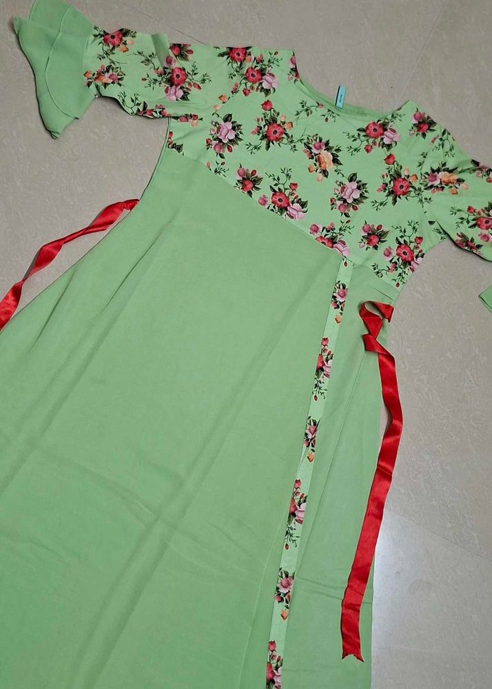 Elegant Pastel Green Floral Dress