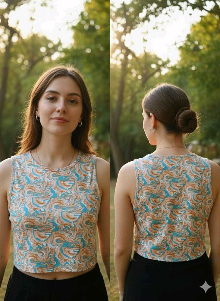 Patterned Sleeveless Crop Top